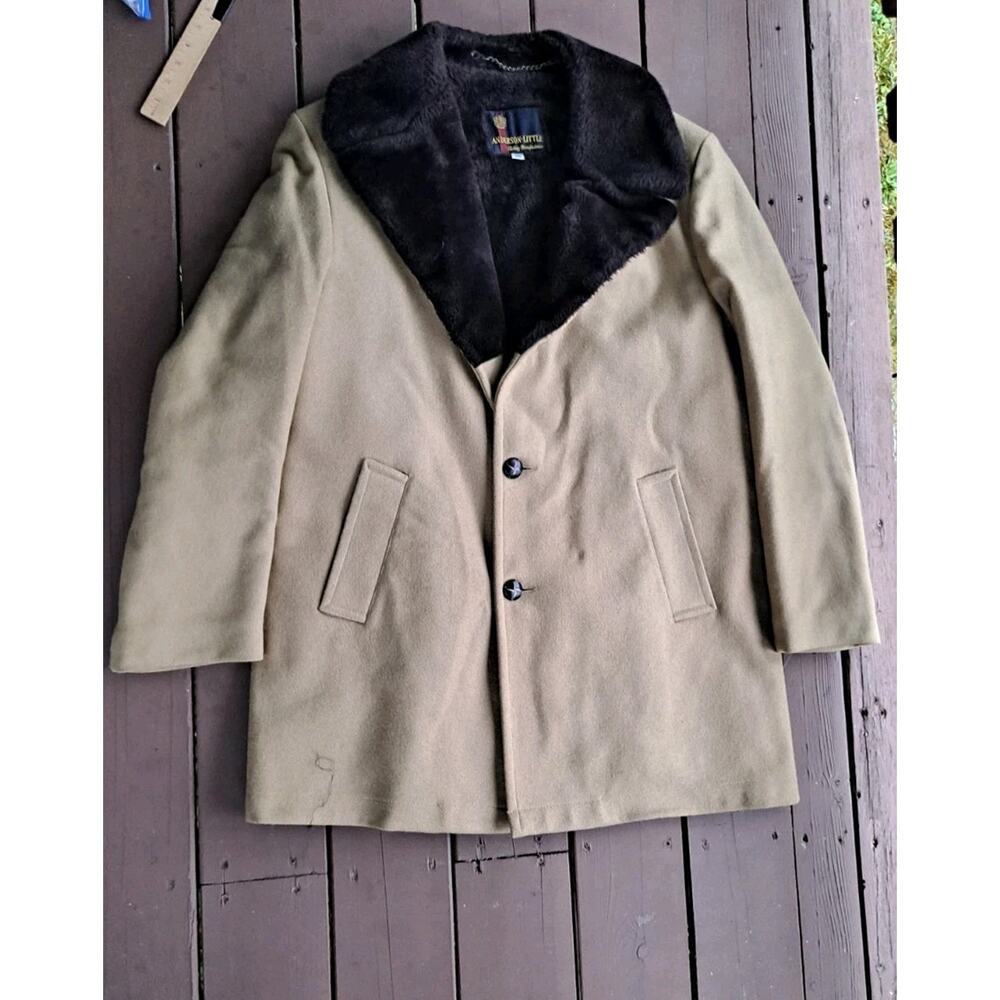 ANDERSON-LITTLE Vintage faux fur lined Long Wool Coat Overcoat Mens Size 44